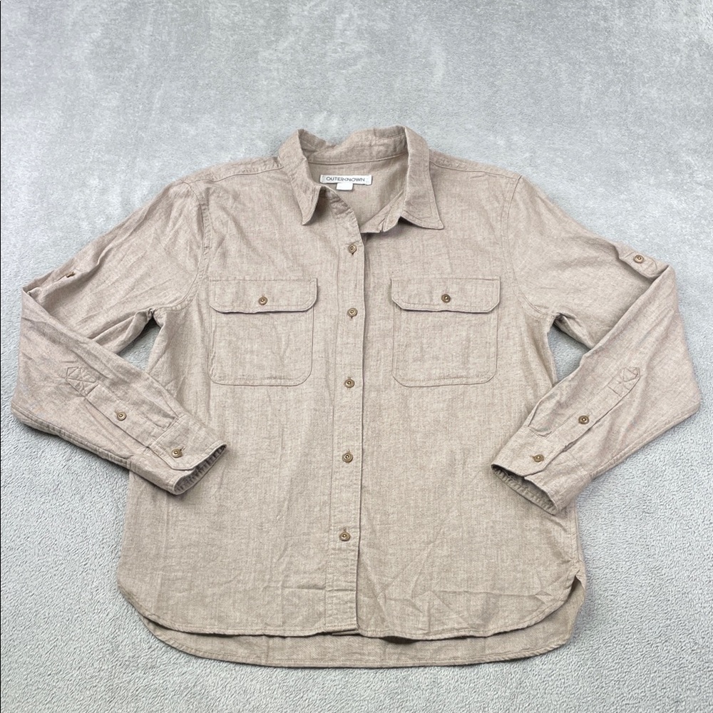 NEW Outerknown S 100% Organic Cotton Women's Tan Casual Button-Down Shirt